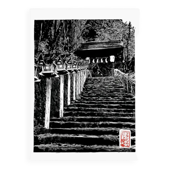 Linogravure japonaise de la vallée de Kurama : 100 fait main, certifiée, signée en édition limitée