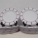 12 basque dessert plates in blue and red porcelain