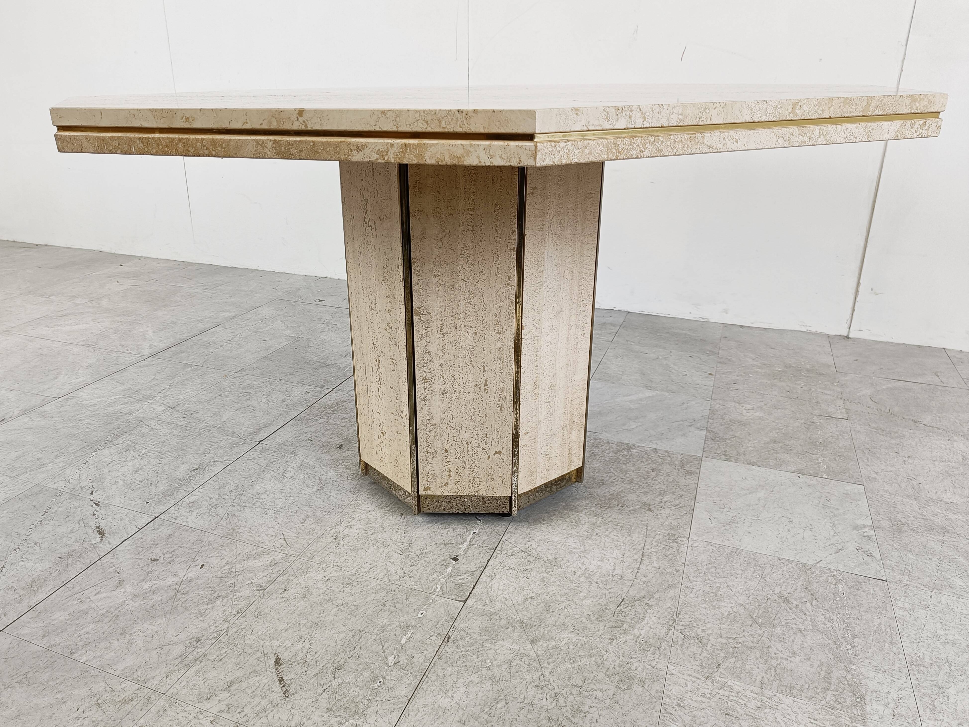 Travertine and Brass dining table, 1970s