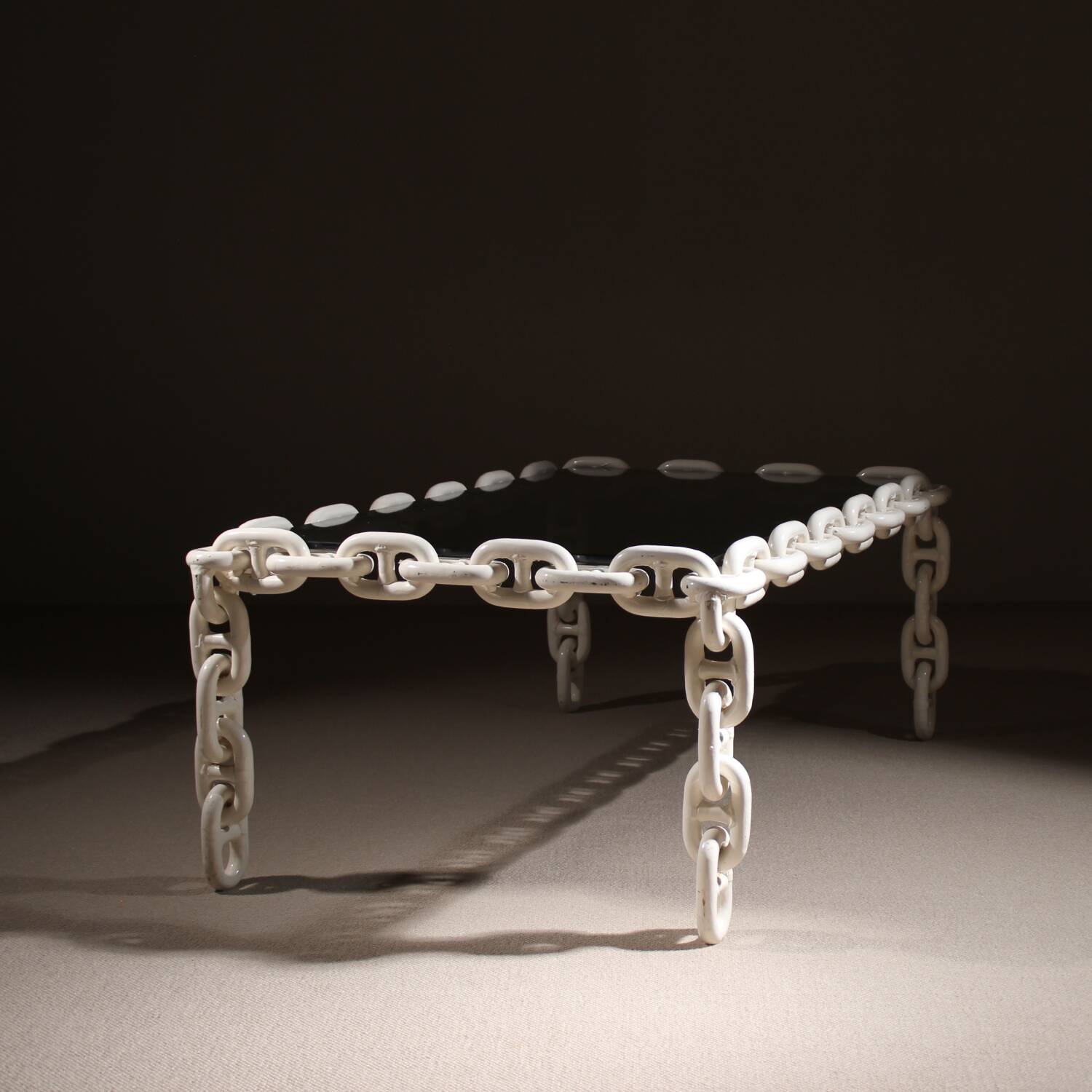 Brutalist Chain Link Coffee Table with Smoked Glass | France 1970s