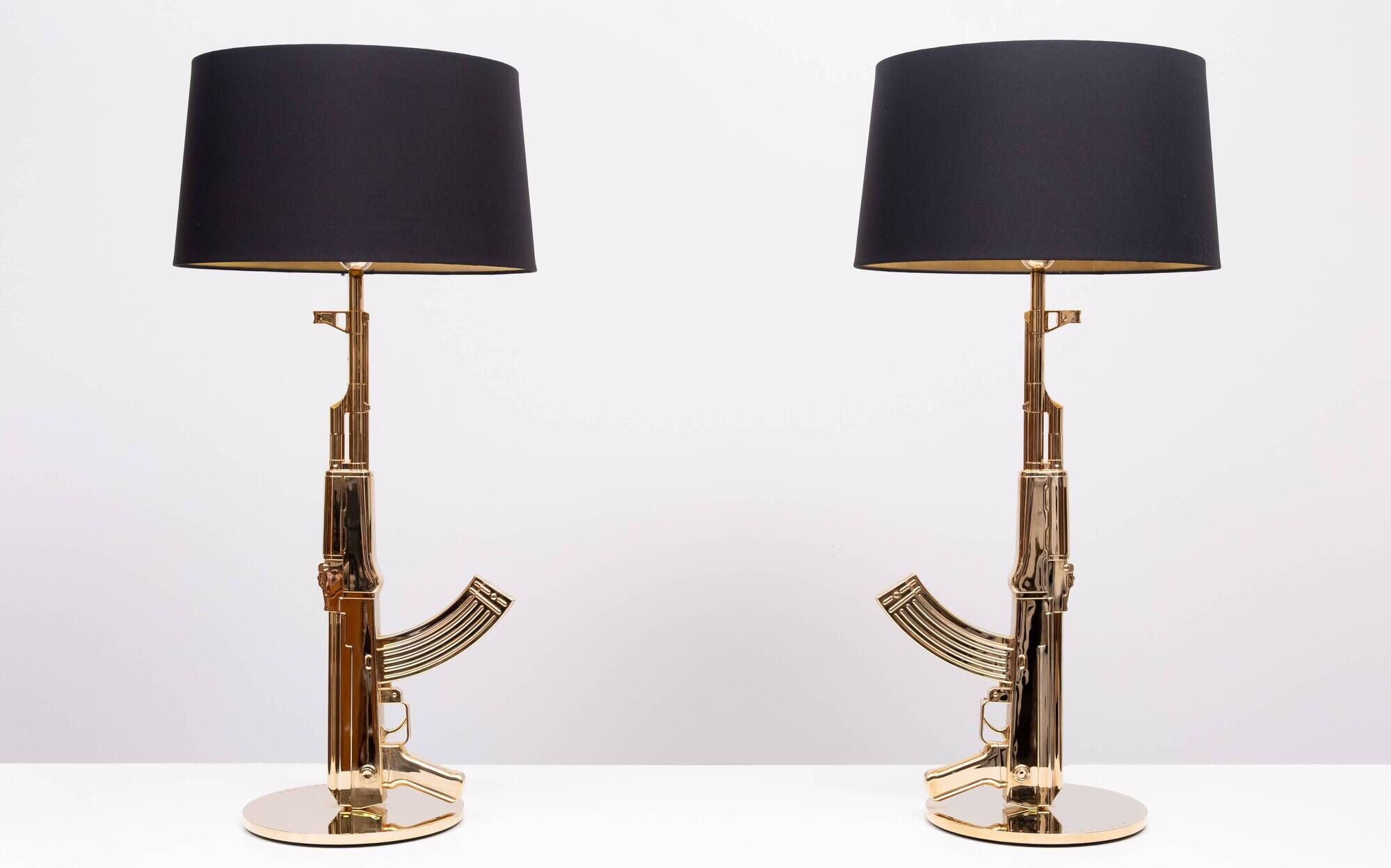 Original set of 2 Flos AK 47 Kalashnikov Table Gun Lamps by Philippe Starck