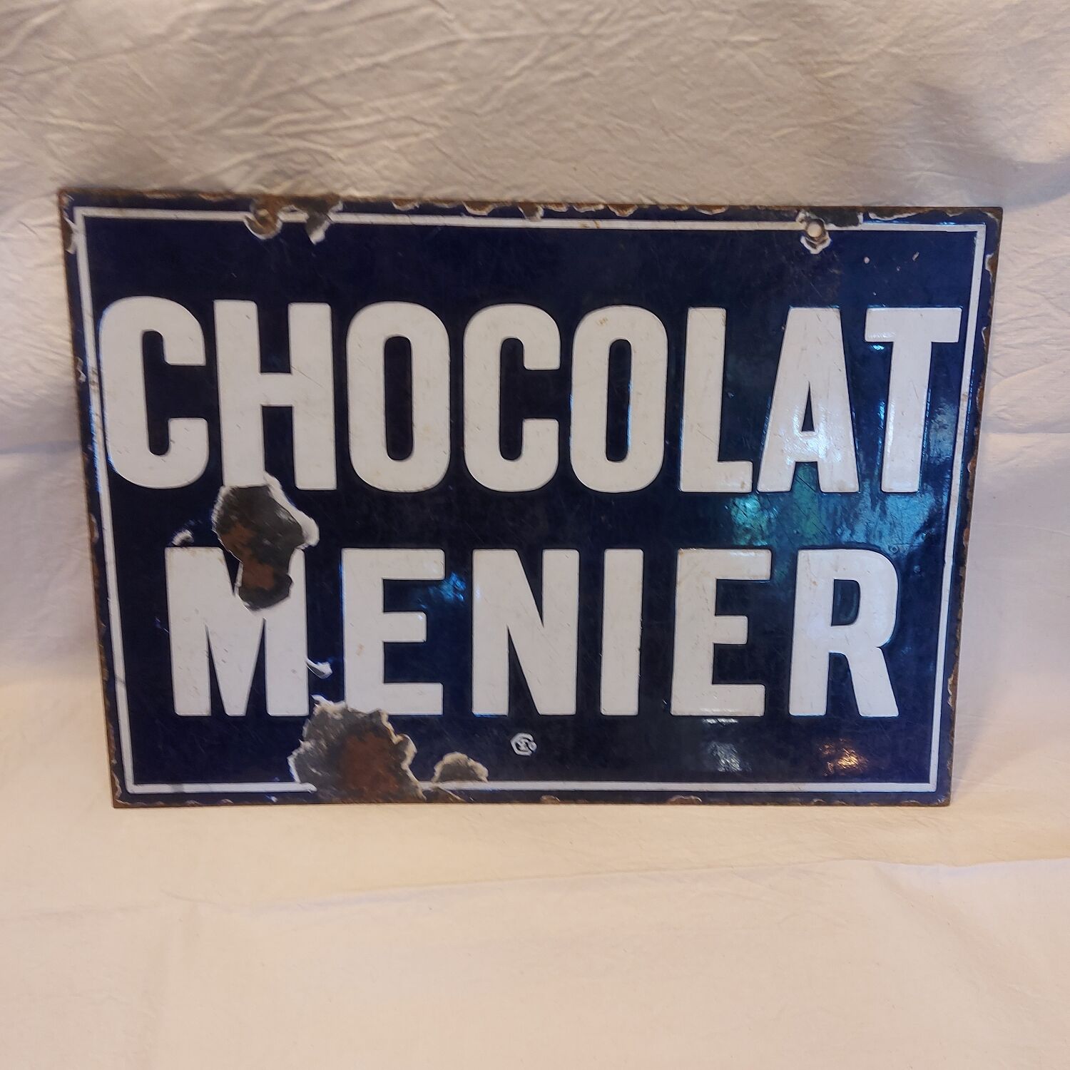 Menier Chocolat antique double-sided enamelled plate