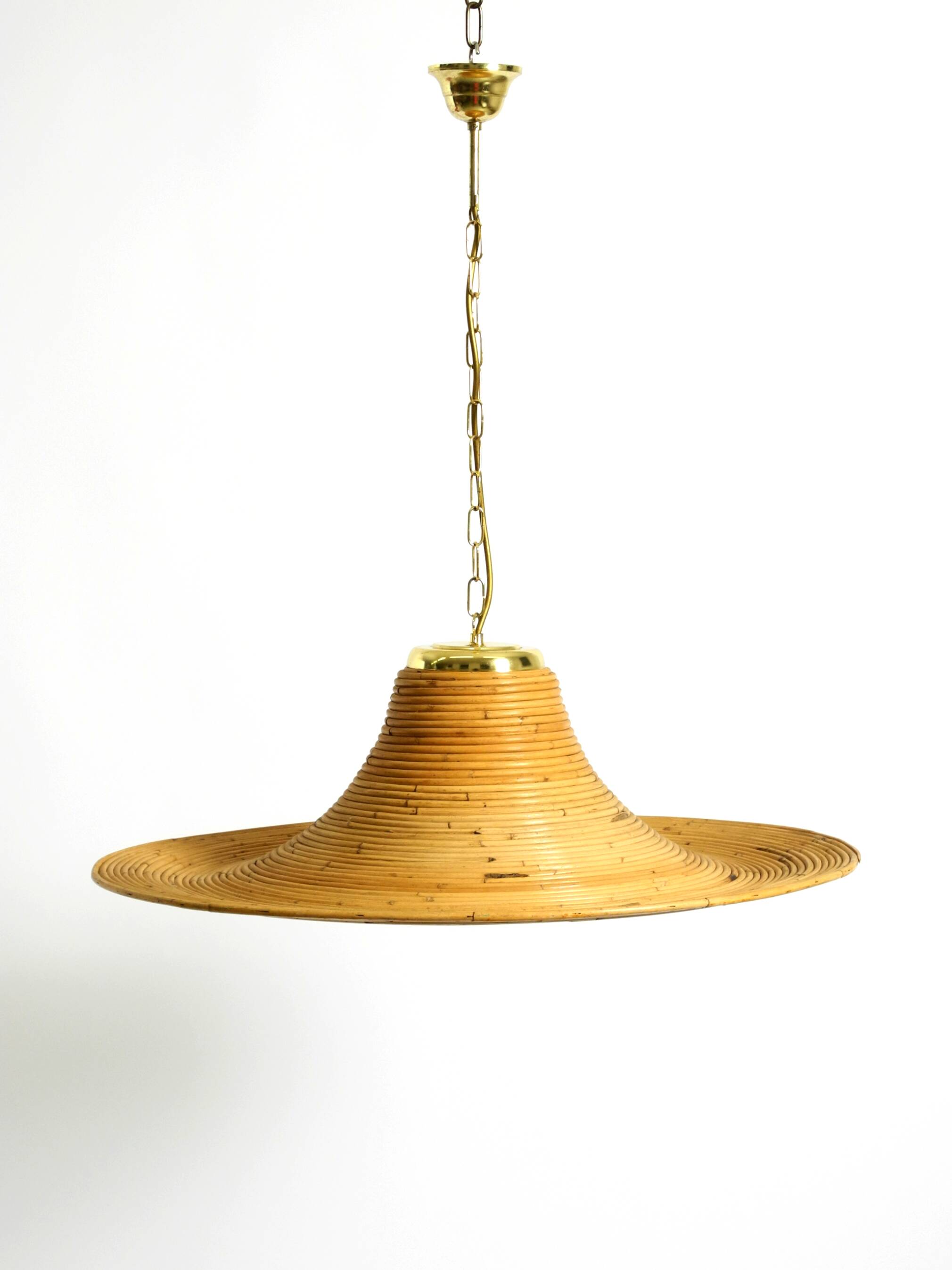 Beautiful, large Italian 1970s bright bamboo wood ceiling pendant lamp