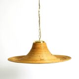 Beautiful, large Italian 1970s bright bamboo wood ceiling pendant lamp
