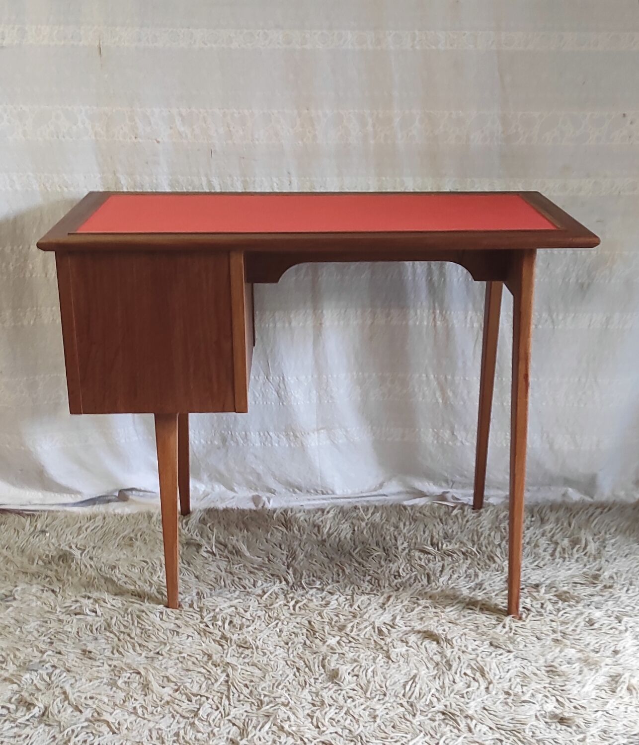 Teak desk with compass legs - 60s/70s