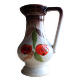 Glazed stoneware jug with a cherry design.