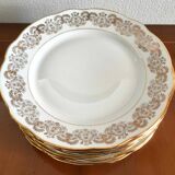 8 white and gold porcelain dessert plates