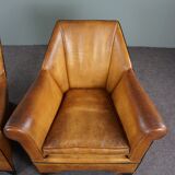 Pair of vintage sheep leather Art Deco armchairs by Bart van Bekhoven