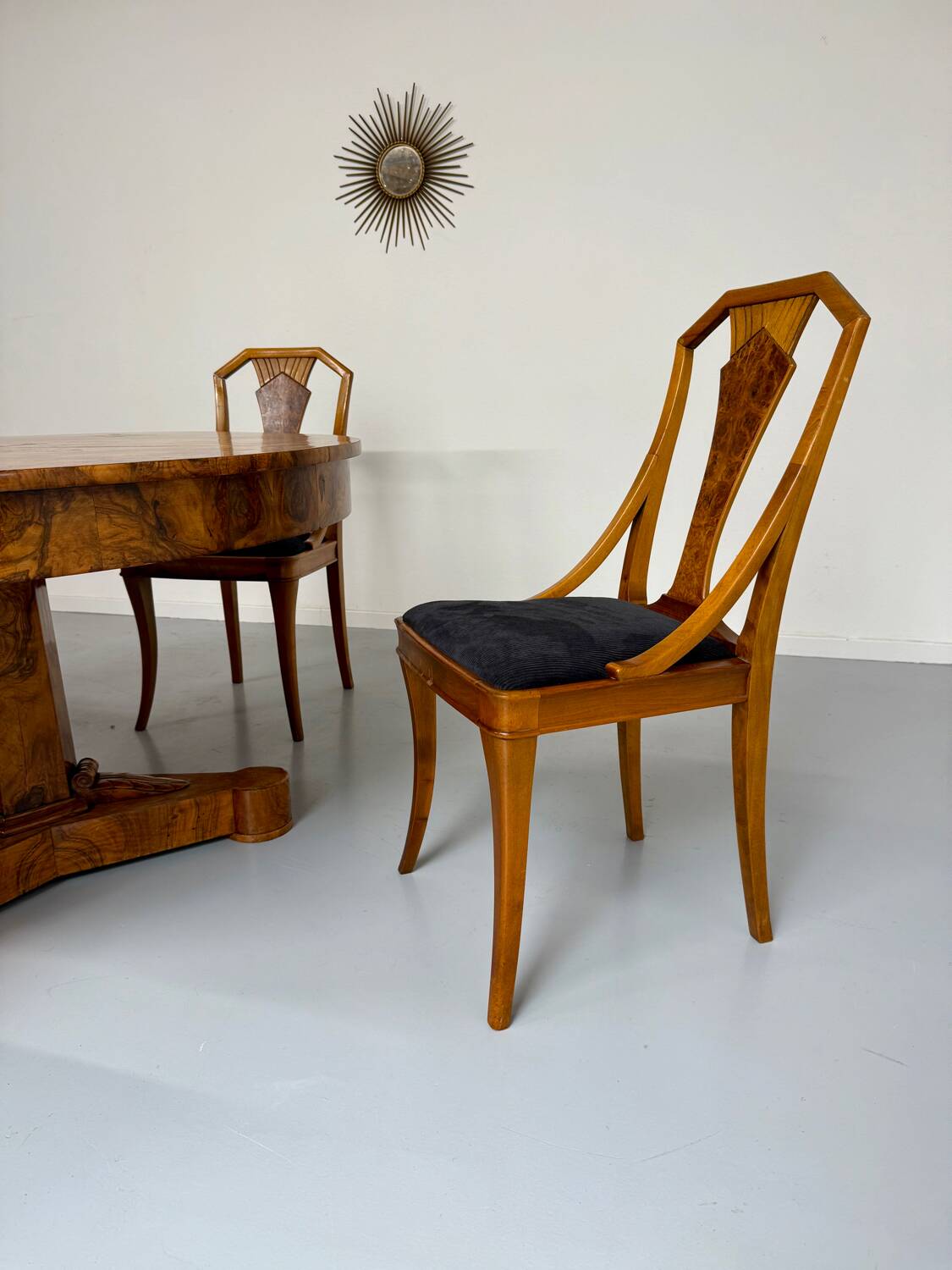 Set of 4 walnut/burl wood chairs, Art Nouveau, early 20th century