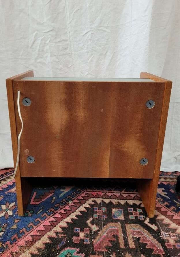 Bedside wood veneered teak, illuminating, 70s