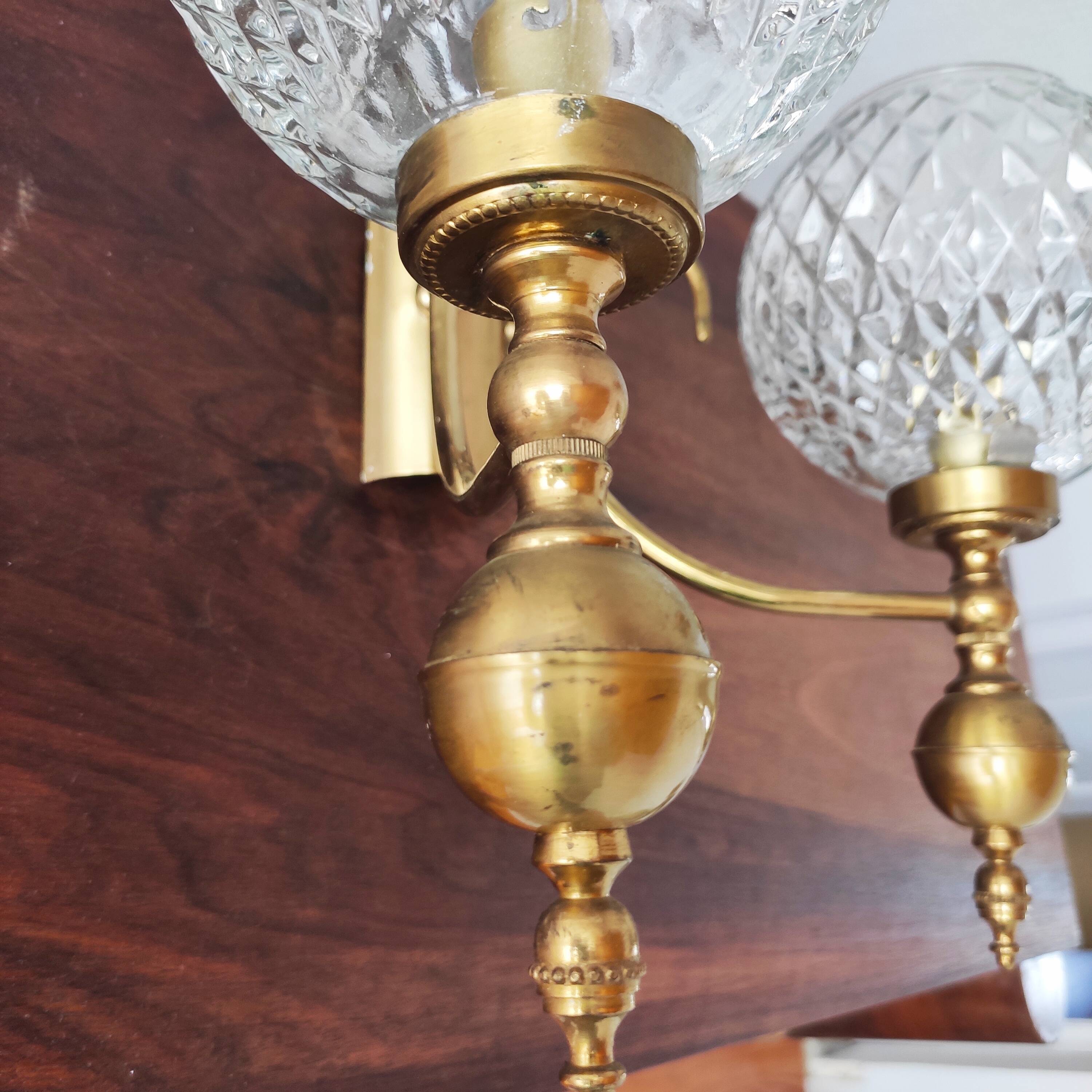 Set of 4 vintage glass globe wall lights