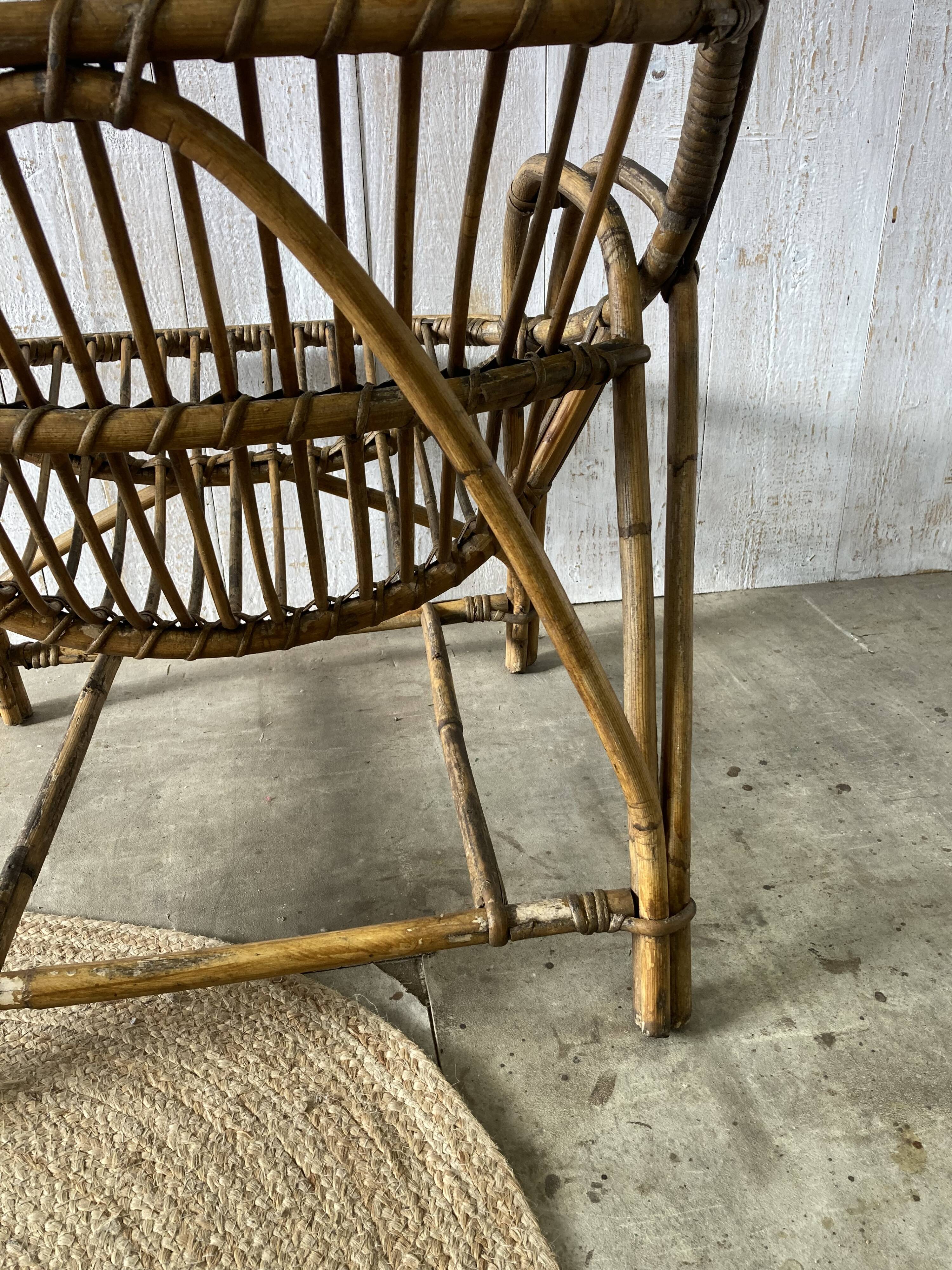 Large vintage rattan armchair
