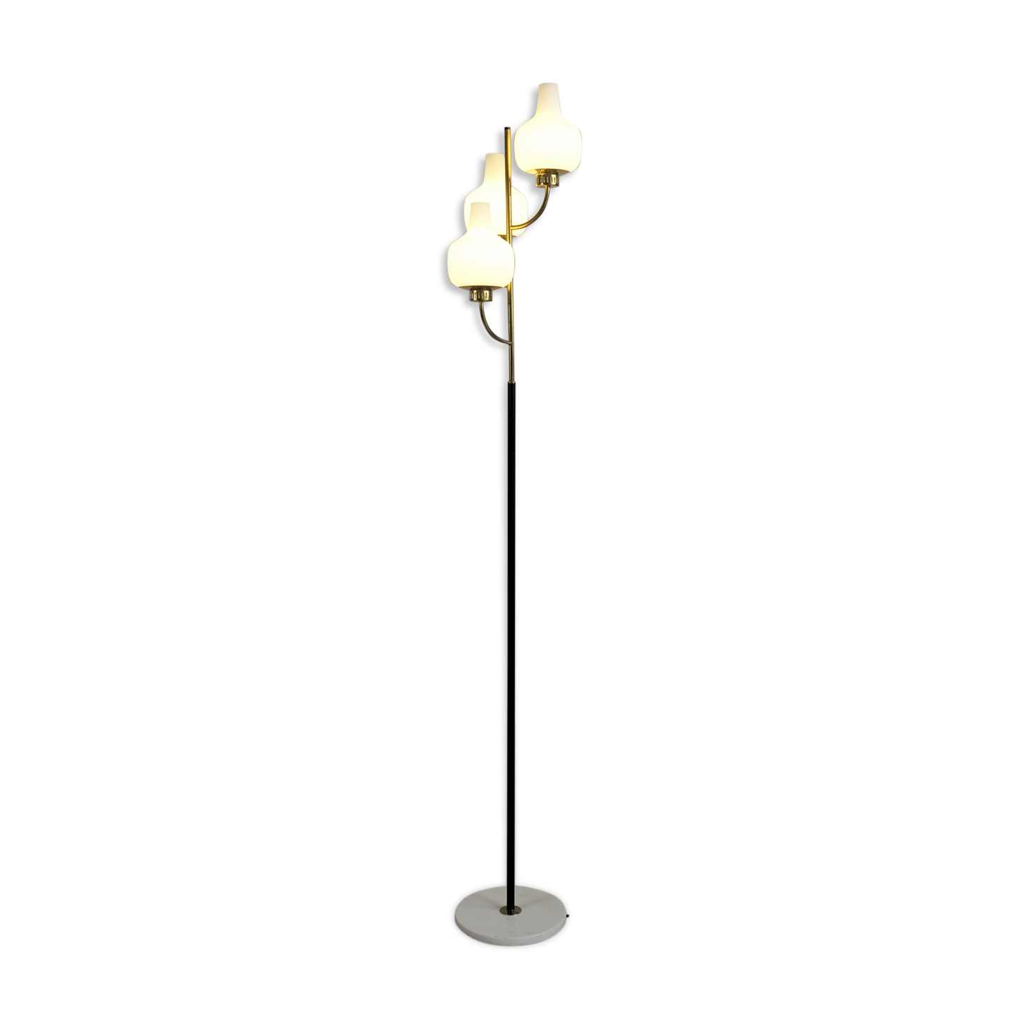 Stilnovo, floor lamp with three opalines, Italy 1950