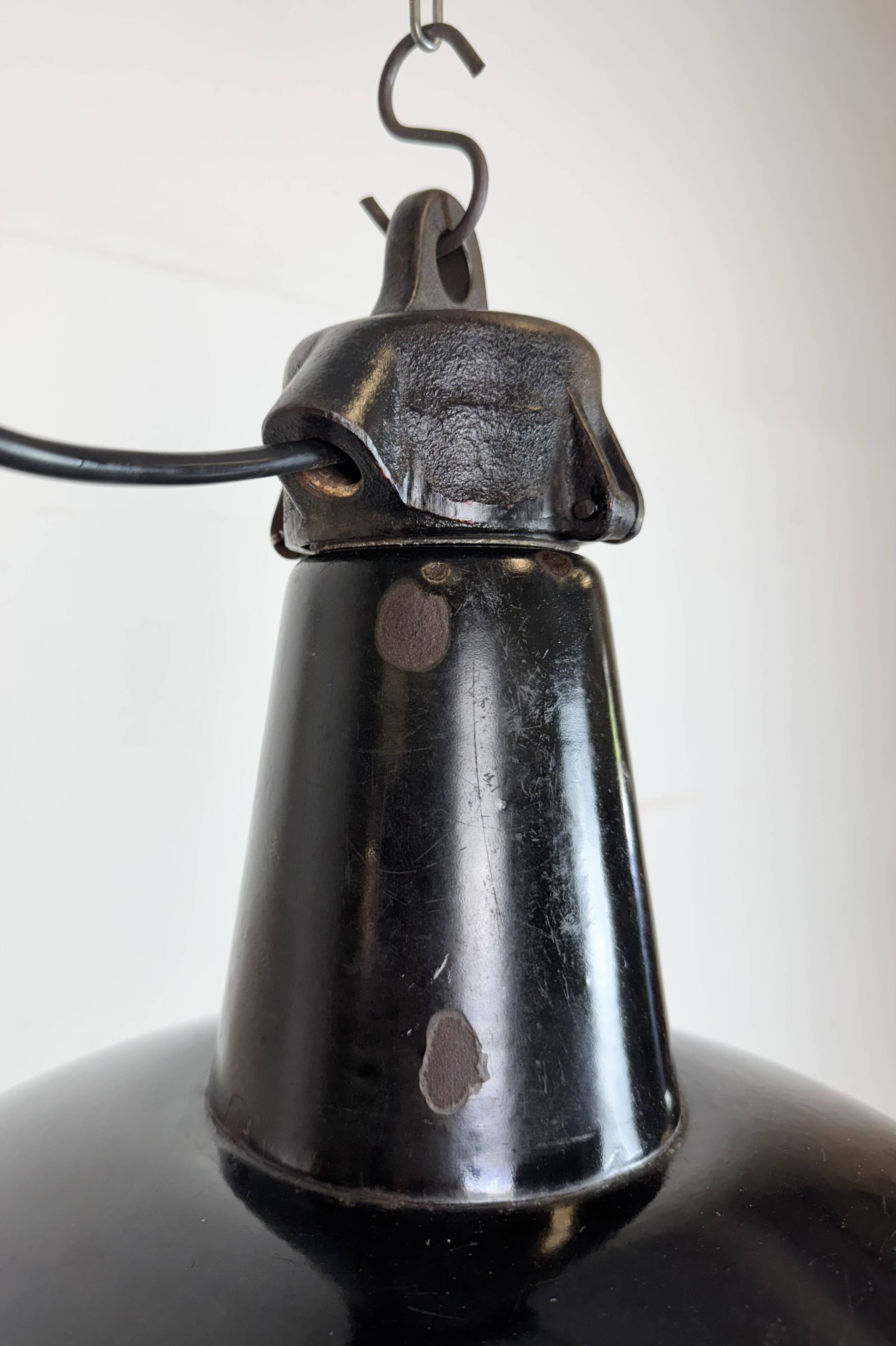 Industrial Black Enamel Factory Lamp with Cast Iron Top, 1950s