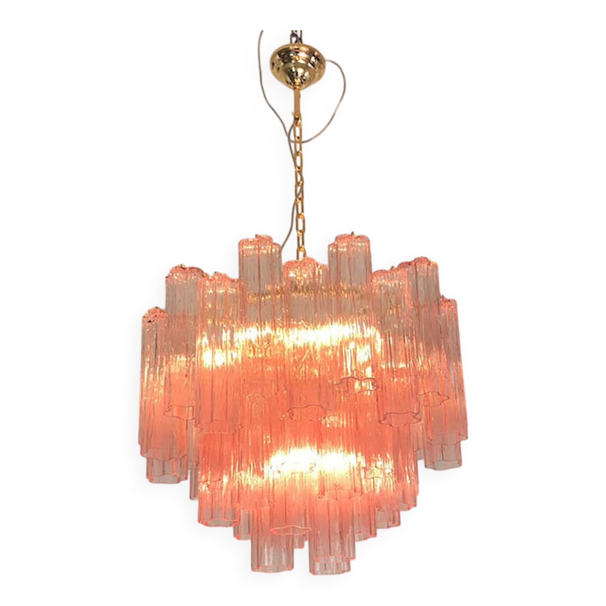 Contemporary Scenographic Pink “Tronchi” Murano Glass Chandelier