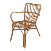 Vintage Bamboo and Rattan Basket Chair, Italian-Made Florida-Style Mid-Century Armchair, Natural Tan