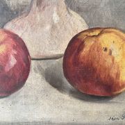 Nature morte aux pommes circa 1930, tableau à l'huile sur toile