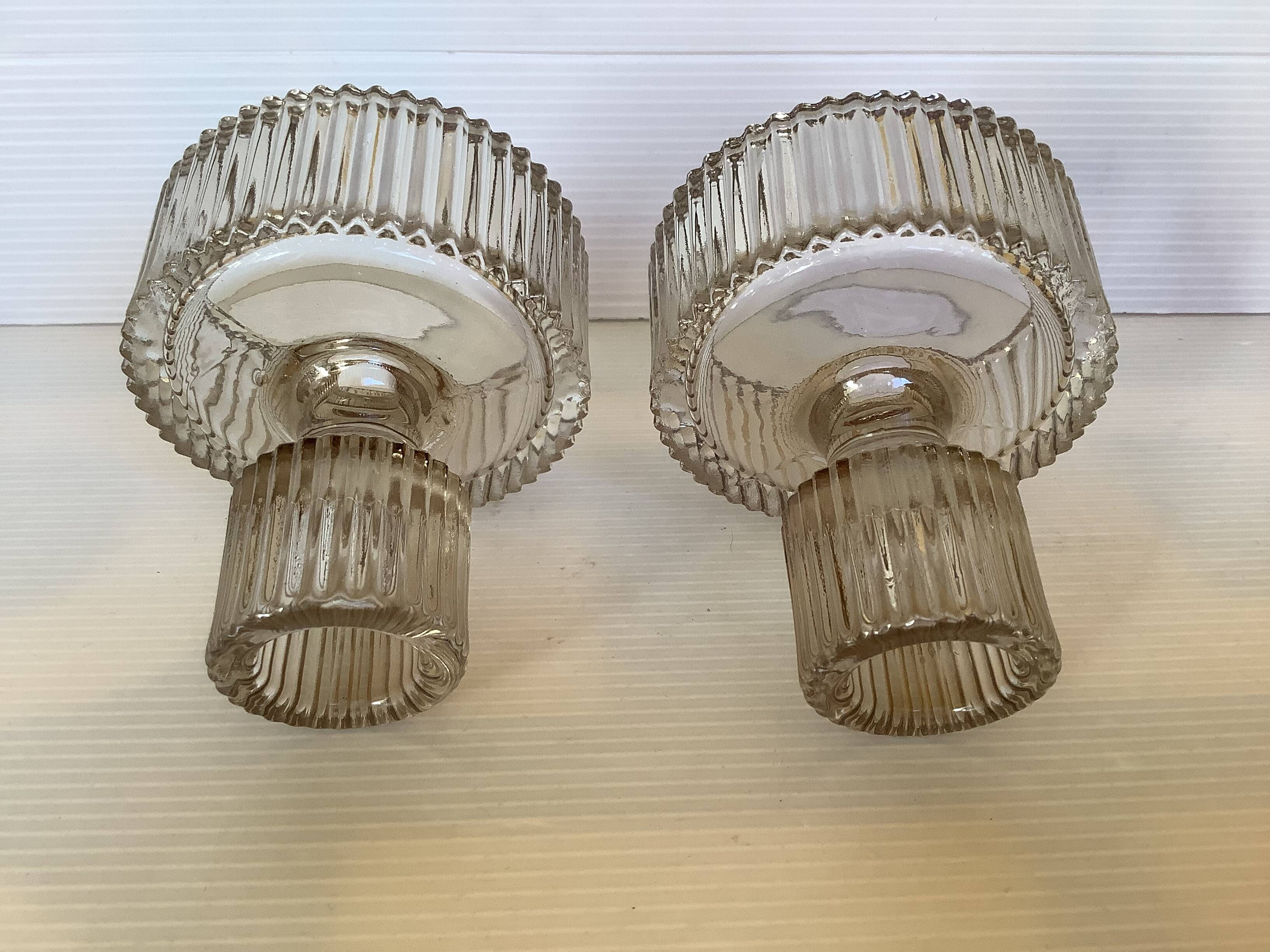 Pair of ribbed molded glass candlesticks