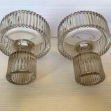 Pair of ribbed molded glass candlesticks