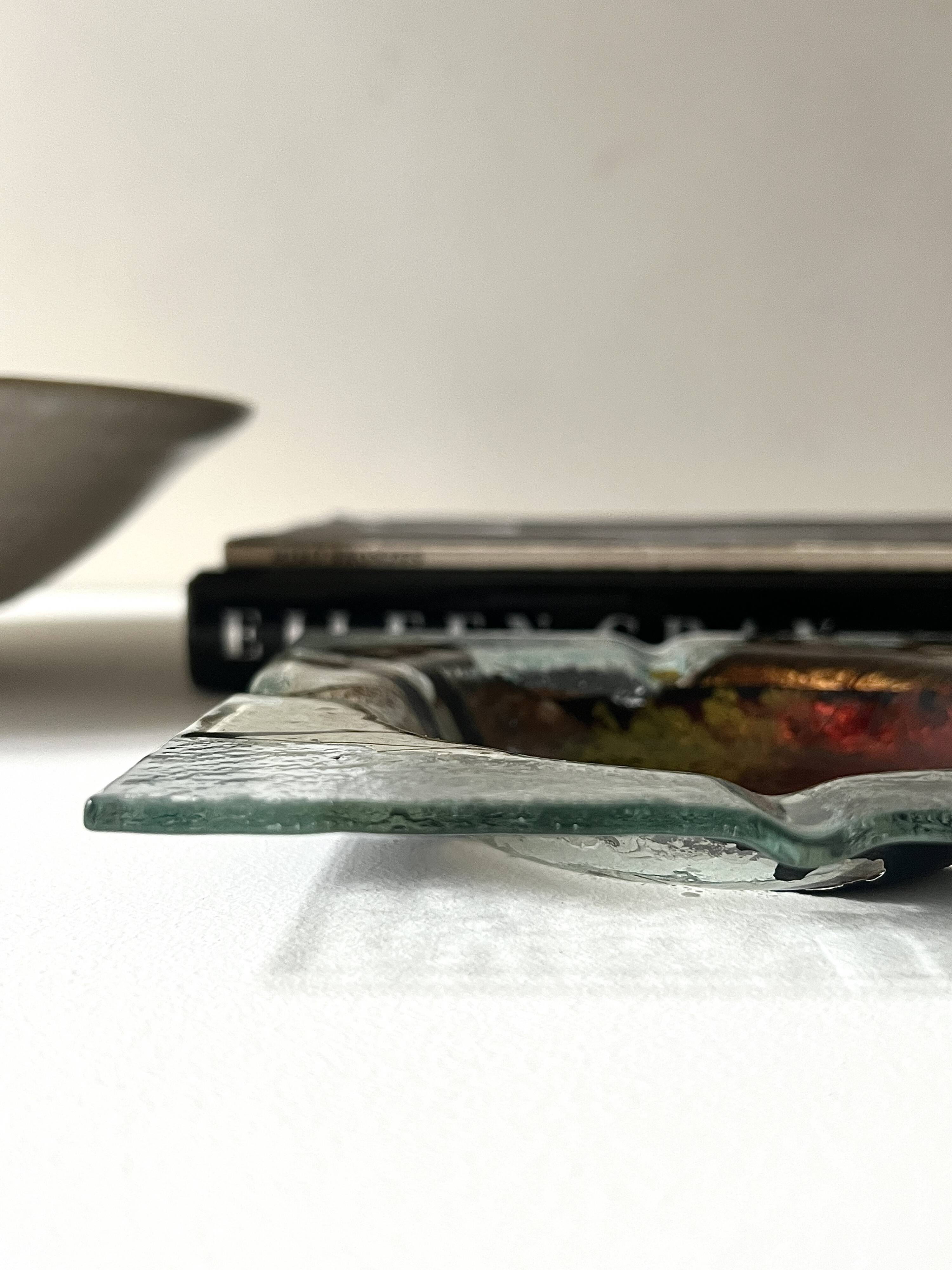 ashtray abstract painting in melted glass, around 1970