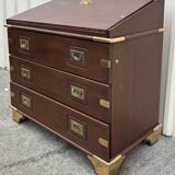 Commode scriban de marine bois laiton vintage et sa chaise