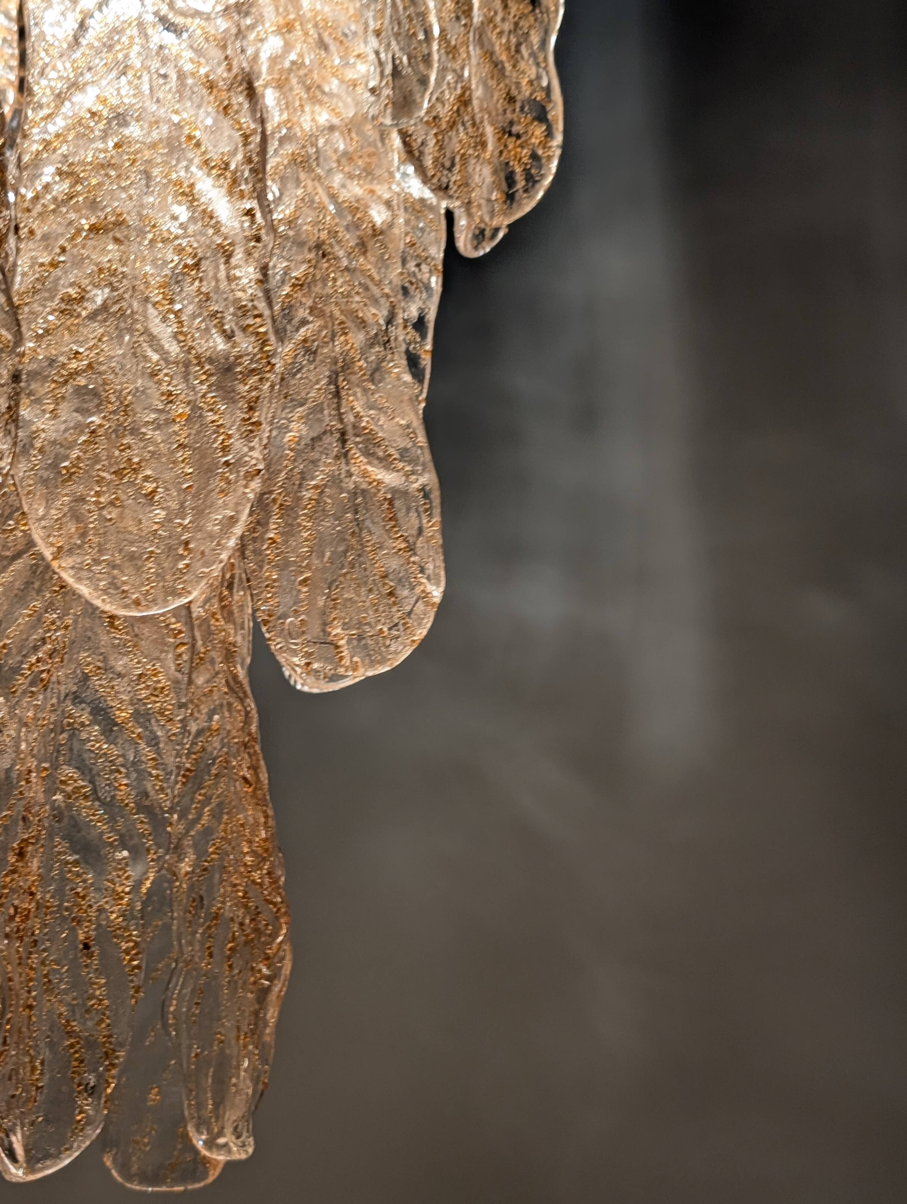 Italian Chandelier with Amber Caramel Murano Glass Leaves, 1970s