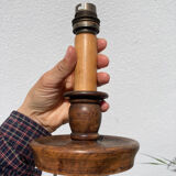 Wooden table lamp and vintage orange lampshade candle holder style