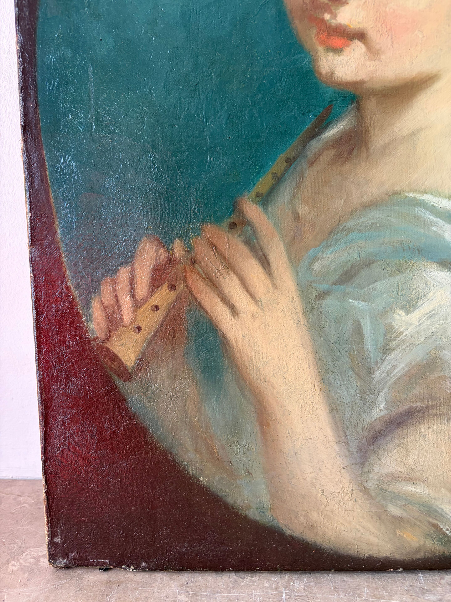 Portrait of a young woman with a flute, signed Louis Dubois (1830-1880)