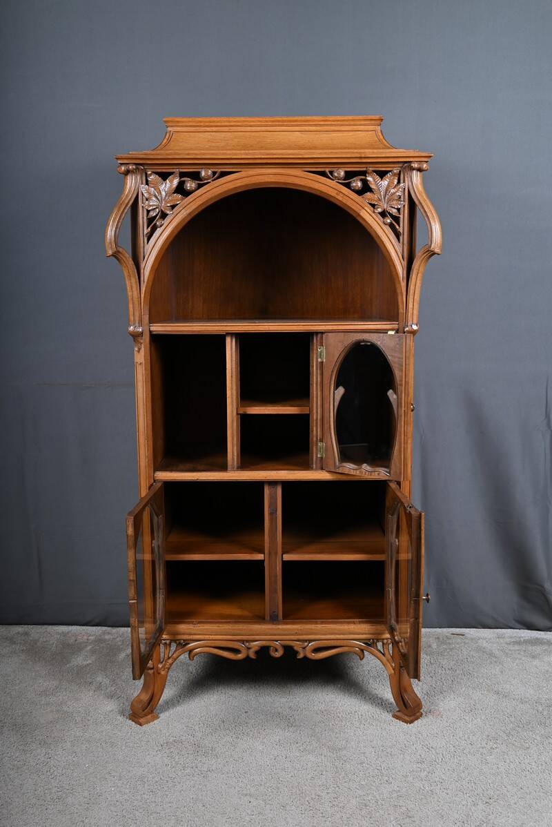 Rare Art Nouveau Light Walnut Display Cabinet – D
