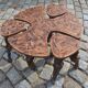 Modular coffee table in vine shoot marquetry.