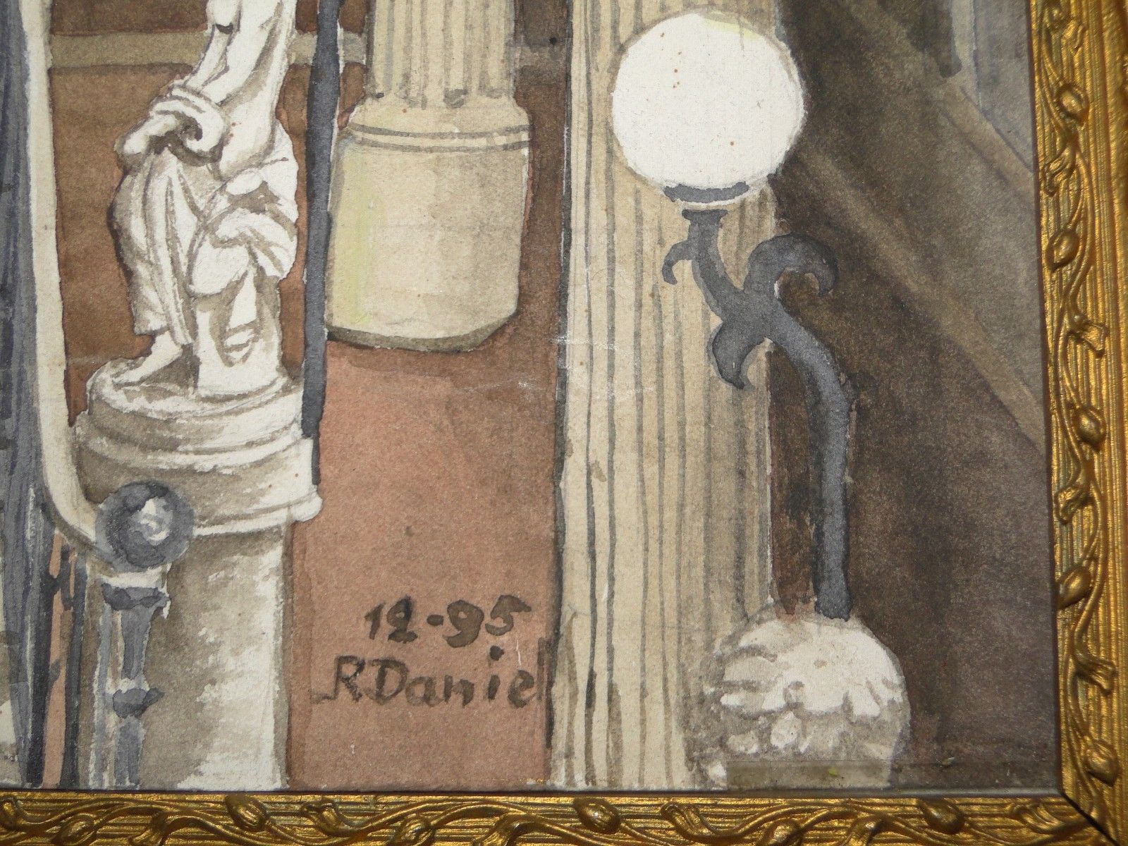 Aquarelle sur papier 1995 signe R. Daniel intérieur du passage Pommeraye
