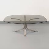 Vintage Rounded Rectangular Oval Coffee Table in Glass and Chromed Metal from the 70s