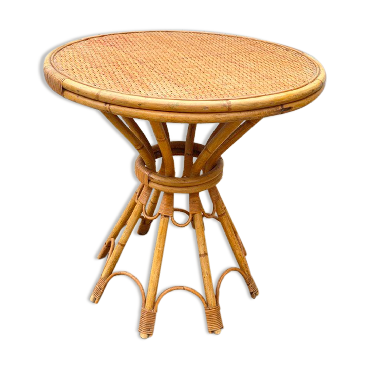 Round rattan table dia 65cm vintage 60s