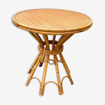 Round rattan table dia 65cm vintage 60s