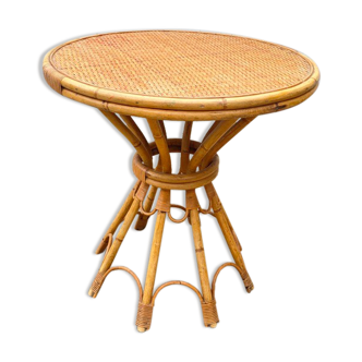 Round rattan table dia 65cm vintage 60s