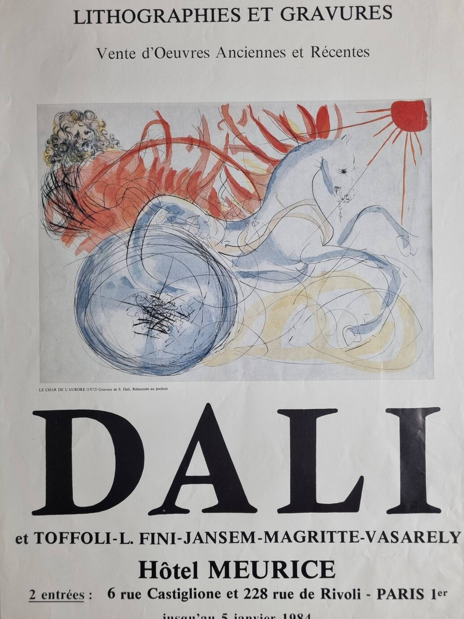 DALI exhibition poster lithographs and engravings, the chariot of dawn, 1984, 38 x 60 cm