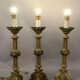 Suite de 3 pique cierges montés en lampe bronze