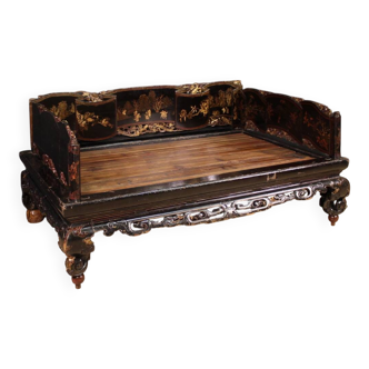 Great 19th century lacquered and gilded Chinese opium bed