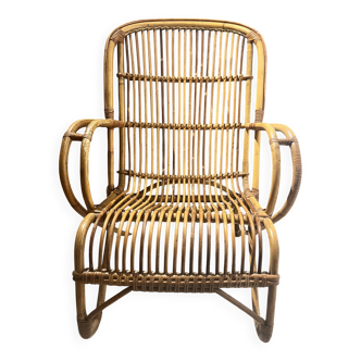 Vintage Rattan and Bamboo Armchair – Franco Albini Style – 1960s