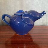 Ancienne théière éléphant céramique bleue collection vintage