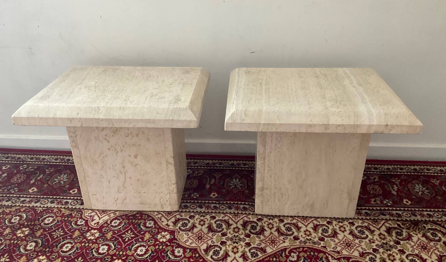Duo of vintage travertine coffee tables and side tables