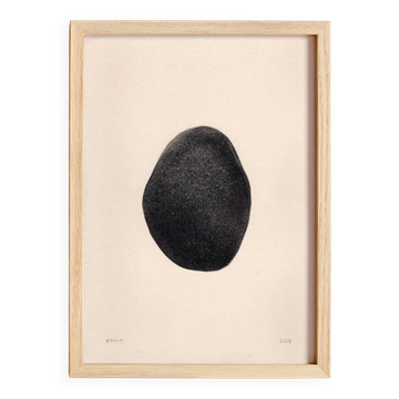 Peinture sur papier "galet" noir signée Eawy