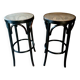 Set of 2 high bar stools made of wicker and rattan cane.