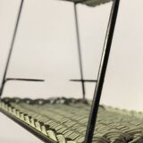 Vintage rolling table from 1960 - green rattan and black tubular metal