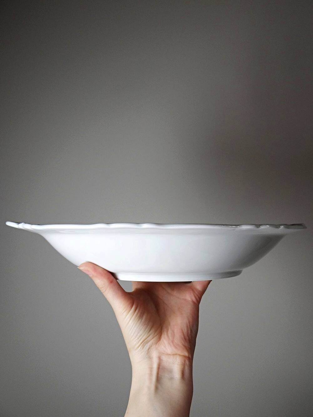 Large, hollow serving dish in fine white Limoges porcelain, vintage/antique