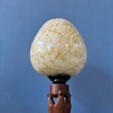 Hand-carved wooden table lamp with art deco lampshade