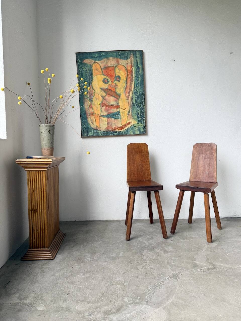 Paire de chaises brutaliste en chêne 1950