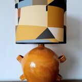 Large glazed pottery lamp and custom lampshade