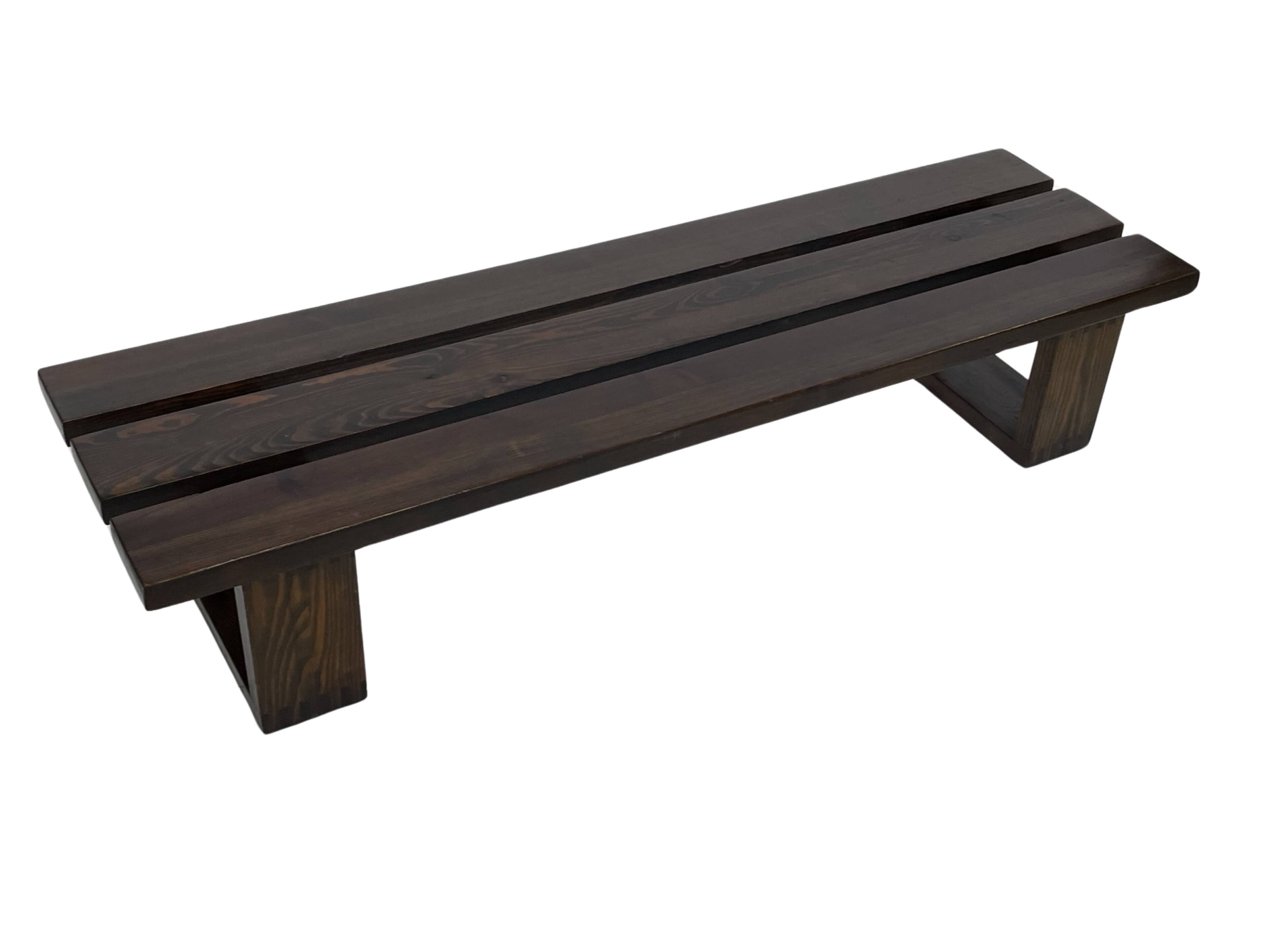 Minimalist vintage sofa design in wengé wood solid slatted bench