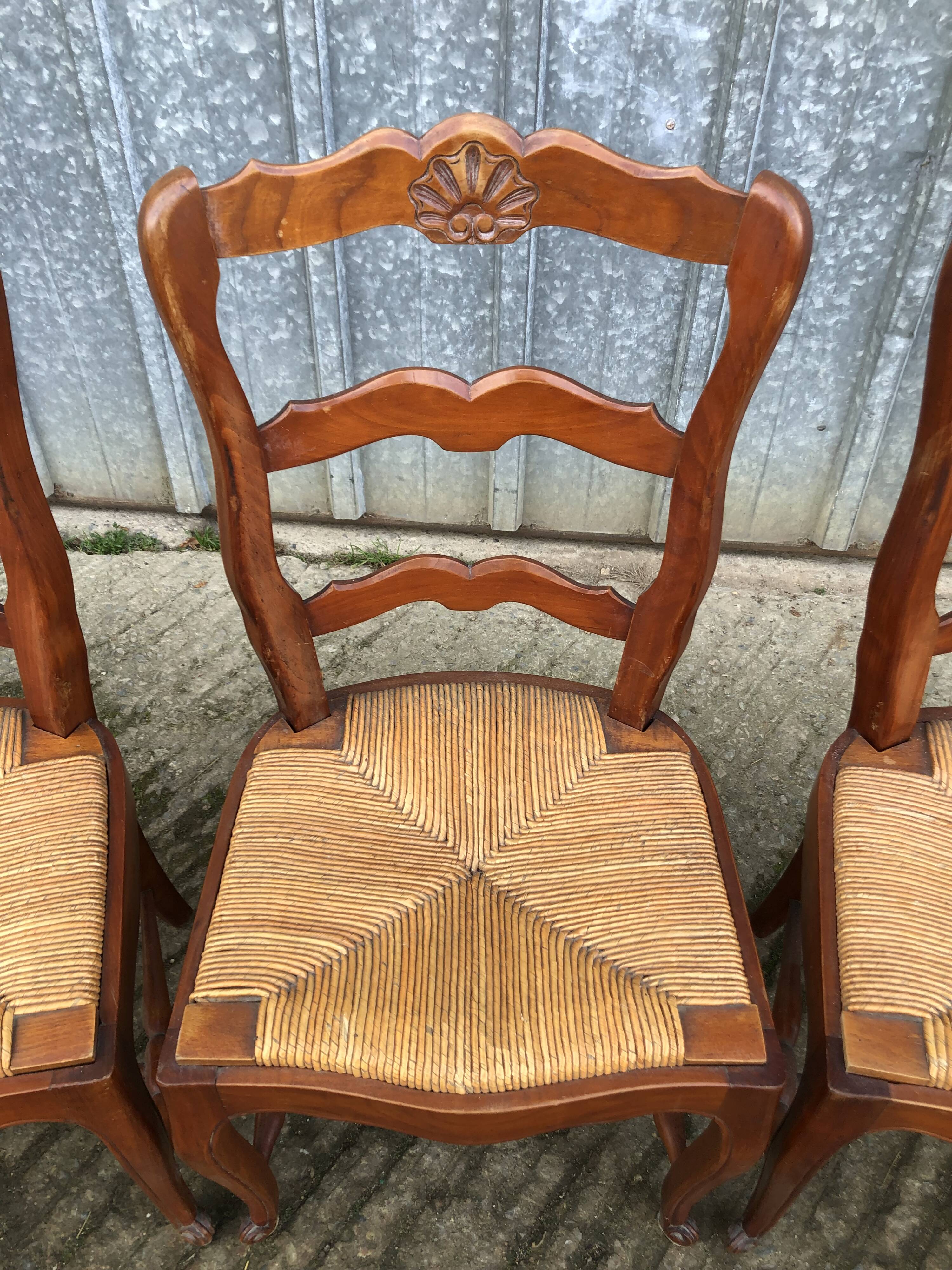 6 rush-seated chairs in solid cherry wood in Louis XV style